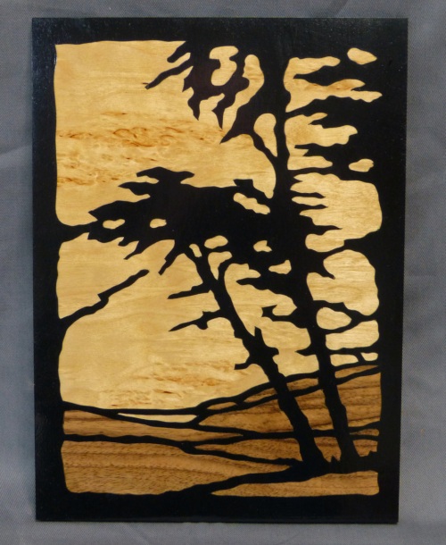 Marquetry picture trees and water